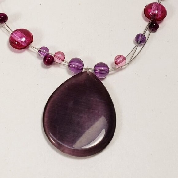 Silver Tone Layered Illusion Colorful Beaded Pendant Necklace  & Drop Earrings - Picture 6 of 10